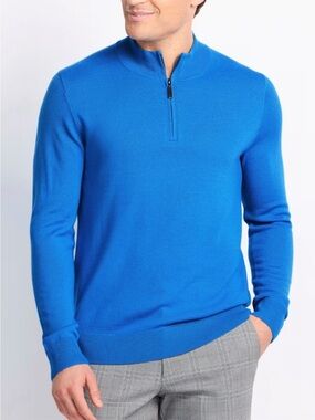 The Commons French Blue Quarter-Zip 100% Merino Wool Sweater Large (fits Medium)